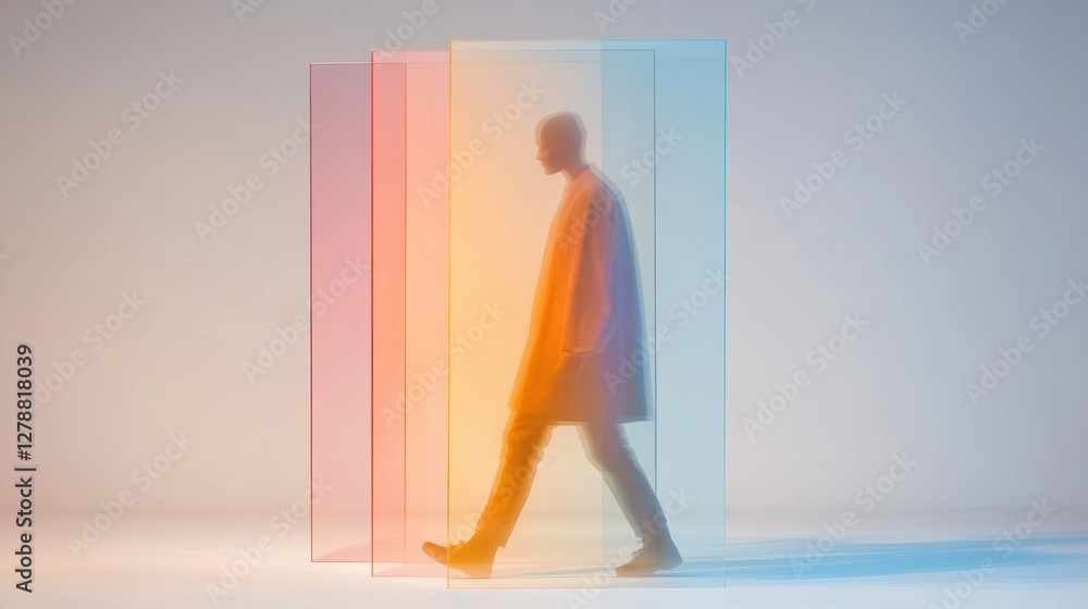 Poster dynamic optical illusions silhouette behind translucent acrylic panels for avant-garde studio design