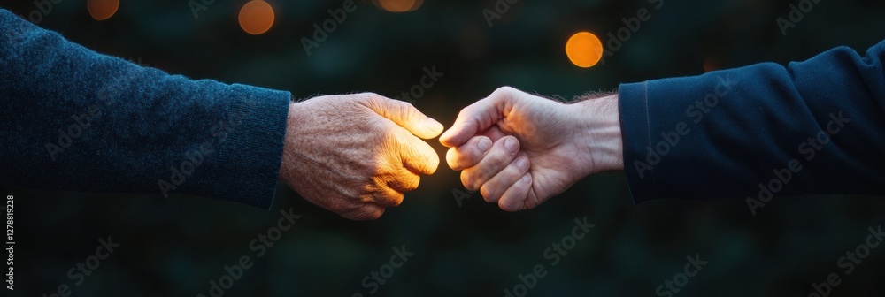 Poster intergenerational connection moment warm handshake amid soft textured background - celebrating partn
