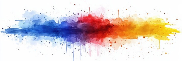 Vibrant Abstract Brush Stroke on White Background in Vivid Blue, Red, and Yellow Hues, Representing Artistic Expression and Creativity
