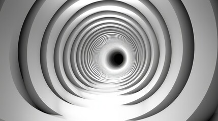Obraz premium Abstract Tunnel Design Featuring Circular Layers in Shades of White and Gray with Black Center