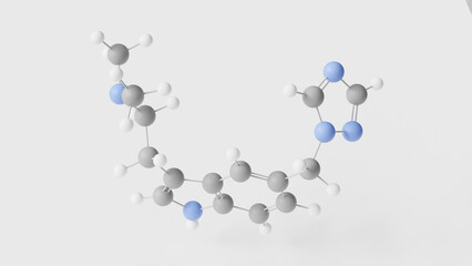 rizatriptan molecule 3d, molecular structure, ball and stick model, structural chemical formula antimigraine agent