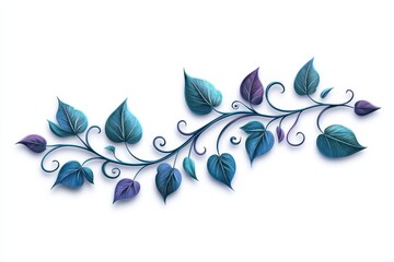 Elegant Blue and Purple Leafy Vine Design on White Background