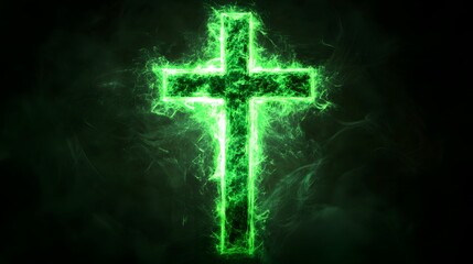 A glowing green crystal cross on a black background

