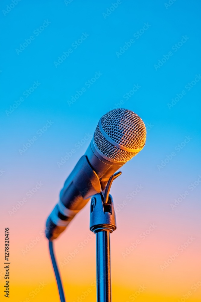 Aufkleber vibrant digital presentation modern black microphone on gradient backdrop - dynamic audio content an