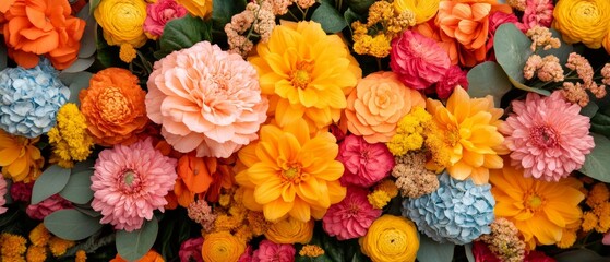 Vibrant Floral Wall Display Multicolored Blooms with Lush Greenery - Visual Merchandising and Event Decor for Creative Spaces and Modern Marketing Campaigns