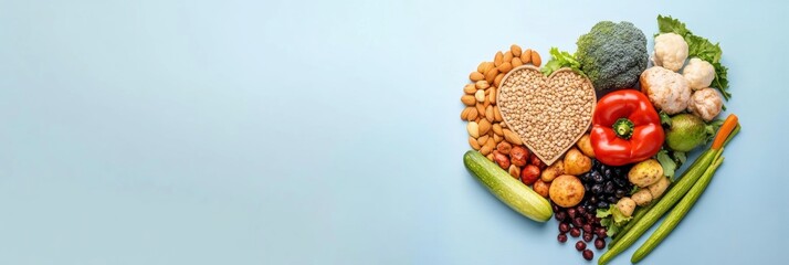 Nordic Minimalist Health Consultation Fresh Produce Heart on Soft Blue - Nutrition Content and Preventive Medicine Tools for Holistic Lifestyle Branding