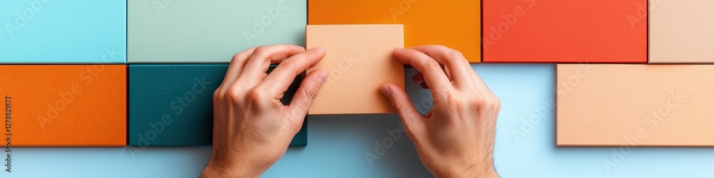 Leinwandbilder colorful workflow organization with textured cards on blue board - creative project management and w