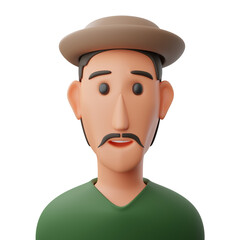 Man in hat avatar 3d illustration