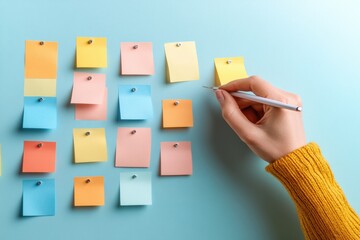 Contemporary Office Collaboration Diverse Team Pinning Multi-Colored Sticky Notes on Reflection Board - Enhancing Business Dynamics and Workflow Efficiency for Strategic Insights