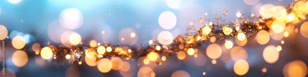 Poster luminous glitter particle aesthetic for digital marketing scintillating gold elements on dark canvas
