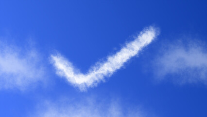Fototapeta premium A checkmark or checklist symbol with a cloud effect, appearing in a bright blue sky, symbolizing completion, approval, and organization