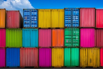 Fototapeta premium A large container ship, the Hamburg Express, is docked at a port being loaded or unloaded with a multitude of colorful shipping containers, Singapore