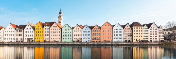 Obraz premium Timeless European Cityscape Vibrant Half-Timbered Waterfront Buildings for Tourism Marketing and Heritage Awareness - Showcasing Historic Urban Aesthetics and Sustainable Architecture