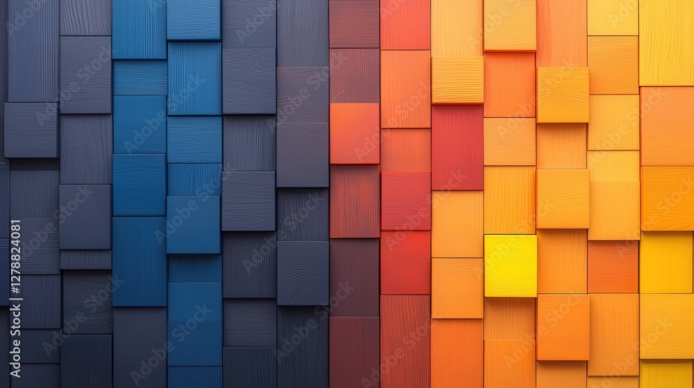 Aufkleber a vibrant display of wooden blocks arranged in a gradient from blue to orange, showcasing a striking