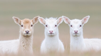 Obraz premium Three Albino Fawn Deer Face Forward in Natural Setting