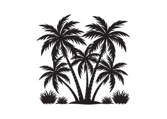 Obraz premium Tropical palm tree silhouettes, black palm trees, palm tree icons, tropical foliage