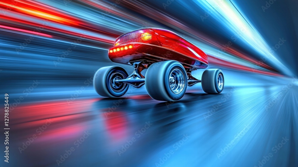 Poster red car speeding through a dark tunnel in a dramatic display of motion and power