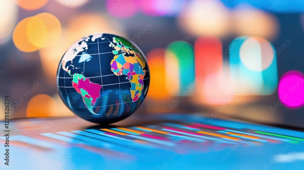 Poster a vibrant globe sits atop a colorful chart, symbolizing global connectivity and data visualization a