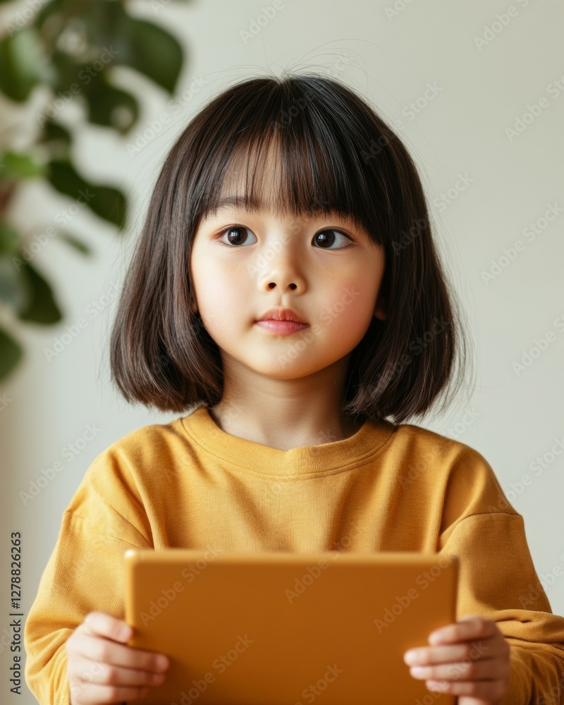 Aufkleber interactive learning innovation young east asian student with tablet in cozy indoor setting - digita
