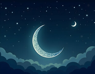 Naklejka premium Ramadan Kareem background with crescent moon and clouds. Vector illustration. 
