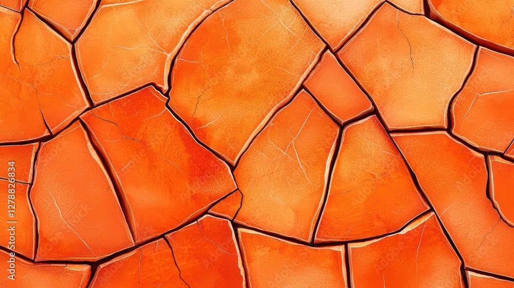 Poster orange cracked surface with distinctive texture and patterns