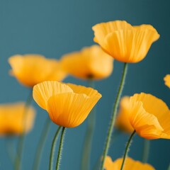 Fototapeta premium Vibrant Poppy Fields Textured Wild Blooms on Trendy Teal - Eco-Friendly Botanical Art for Modern Interior Design and Biophilic Branding