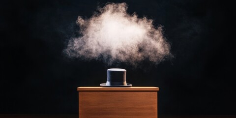 Contemporary Theatrical Display Performance Graphs and Light Beams Above Top Hat on Stage with Dramatic Smoke - Visual Spectacle for Entertainment Industry and Immersive Experiences