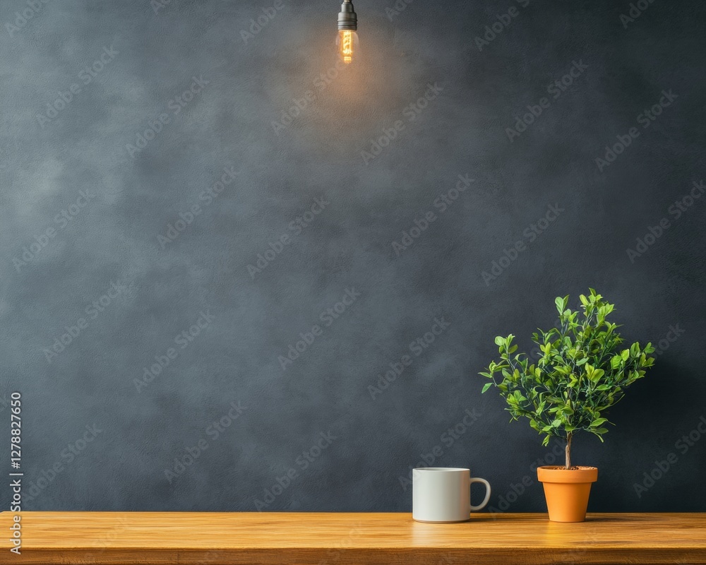 Aufkleber scandi-chic workspace wooden desk with minimalist potted plant and mug - professional content for mo