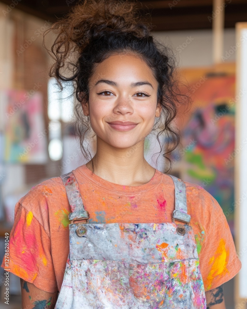 Poster neurodivergent-inclusive art space diverse creative studio with eclectic artworks on textured canvas