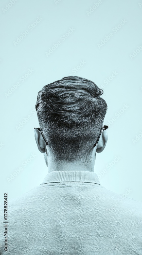 Poster Retro-Futuristic Student Workspace Minimalist University Lecture Hall with Multimedia Setup - Enhancing Male Academic Experience and Modern Educational Design