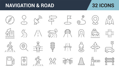 Navigation And Road Line Editable Icon Set. map,  highway, Location, gps, place, traffic, and more. vector illustration.