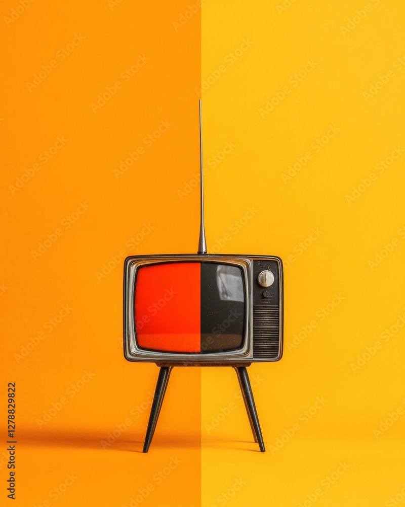 Aufkleber retro media vibes vintage tv in minimalist space with warm tones - enhance broadcast history visuals
