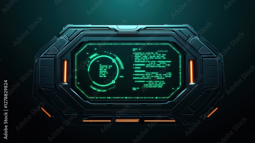 Poster futuristic control panel with neon glow and data display elements