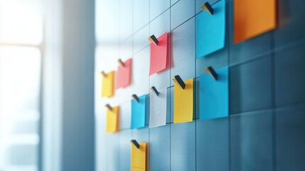 Colorful Sticky Notes Organized on Wall for Creative Planning Ideas