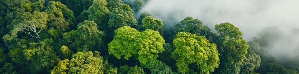 Atmospheric Nature Aesthetic Aerial View of Evergreen Forest in Morning Mist - Eco-Conscious Graphic Design and Environmental Campaign Content