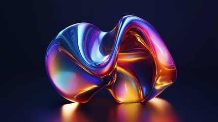 Obraz premium Abstract 3D render of an iridescent shape against a dark background, highlighting shimmering colors and dynamic reflections.