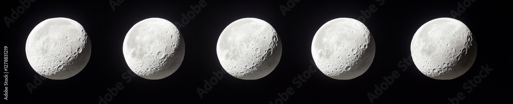 Poster Celestial Aesthetic Sequential Graph Series of Moon Phases with Cloud Accents - Visual Education and Scientific Content for Astronomy and Astrophysics Learning