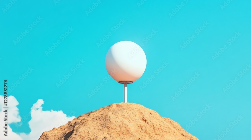 Leinwandbilder Minimalist Geodesic Weather Radar Spherical Dome on Sandstone Pedestal for Precision Meteorological Insights - Engineering Documentation and Atmospheric Analysis