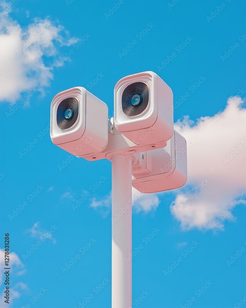 Aufkleber Sleek Tech Monitoring Dual Solar-Powered Sensor Array on Minimalist Pole - Advanced Environmental Data Collection for Sustainable Agriculture Solutions
