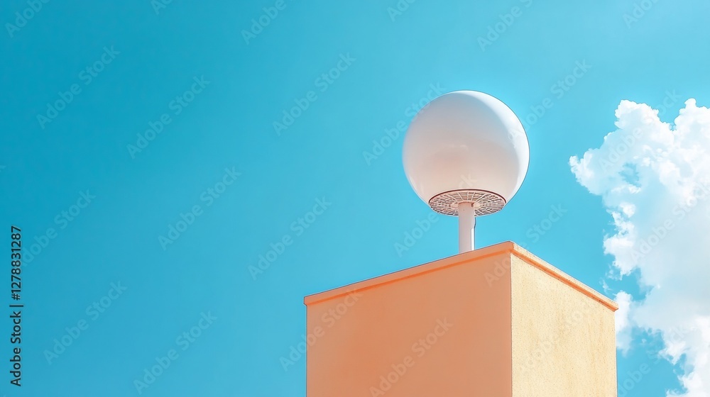 Aufkleber Minimalist Tech Design Spherical Radar Dome on Pastel Structure - Innovative Weather Monitoring for Industry-Tech Infrastructure and Data Precision