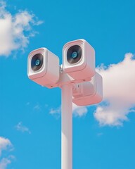 Sleek Tech Monitoring Dual Solar-Powered Sensor Array on Minimalist Pole - Advanced Environmental Data Collection for Sustainable Agriculture Solutions