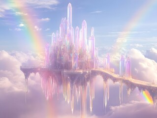 A palace made of pure crystal floating above the clouds