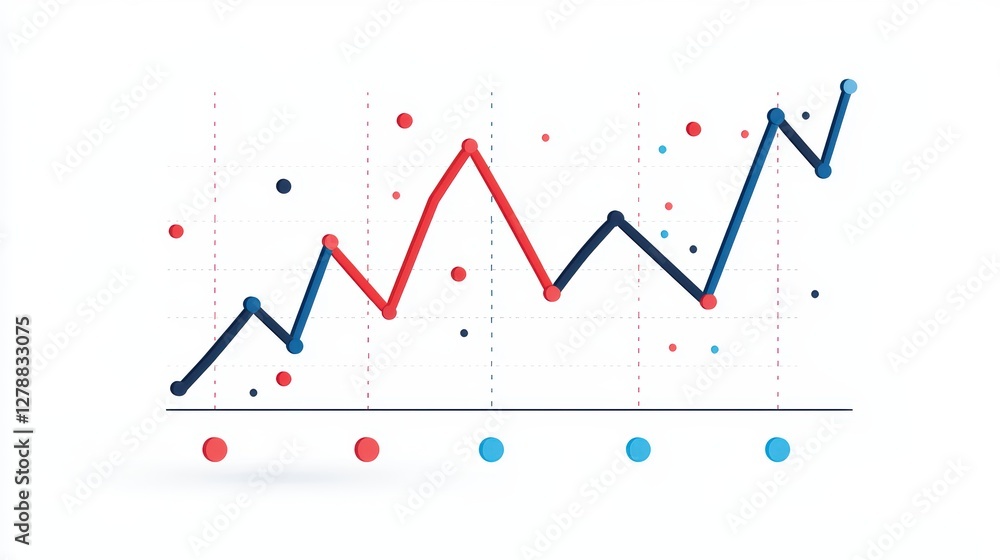 Poster colorful line graph with data points representing growth trends
