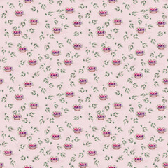 Fototapeta premium Pattern with hydrangea flowers in a basket and leaves on a coral background.