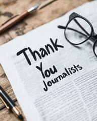 Chic Editorial Elegance Celebrating National Hug a Newsperson Day with Thank You Journalists Print on Rustic Wood - Spring Gratitude and Editorial Season for Media Professionals