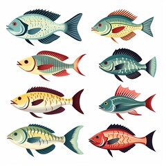 Naklejka premium A Colorful Collection of Unique Fish Species Swimming Together in Clear Blue Waters.