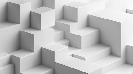 Obraz premium Abstract geometric blocks are arranged on a white background, rendered in three dimensions.