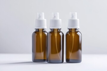 High quality allergy relief sprays in brown glass bottles on white background