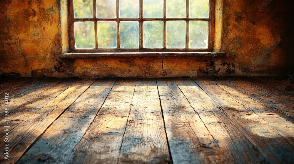 Poster bright and open space featuring a window and wooden floor creating a welcoming atmosphere