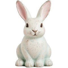 Obraz premium A charming ceramic rabbit figurine with a speckled finish, featuring long ears and a cute, rounded face. isolated on white background.